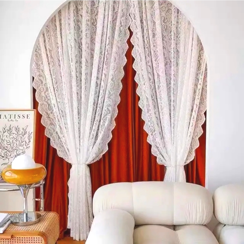 French lace Transperent 108Lx60W multiuser ring white Canopy, Curtains 8 Pieces